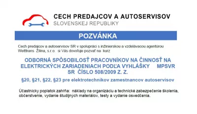 Školenie pre elektrotechnikov zamestnancov autoservisov